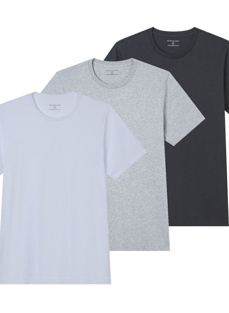 GIORDANO Men’s Slim Cotton Crew Neck Tee 3‑Pack Essentials - Image 1